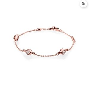 💯Authentuc Pandora Rose Gold Station Chain Bracelet with Crystal Accents 18"